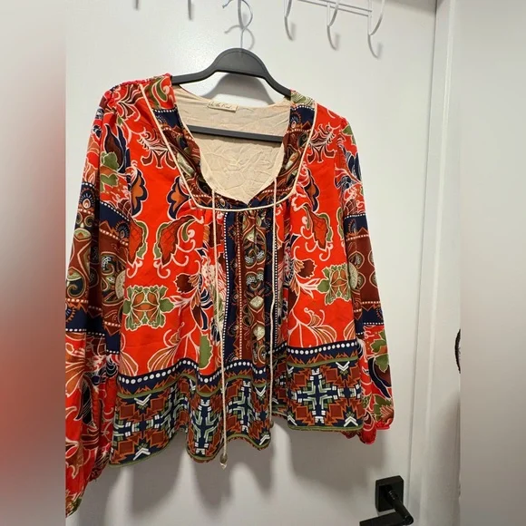 On The Road Red zoro Sleeve Bohemian Blouse - Picture 1 of 7